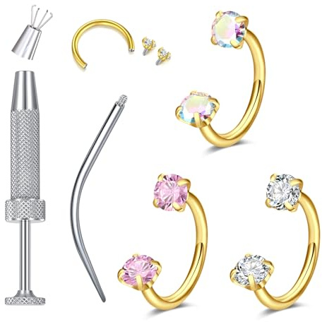 MODRSA 18G Hufeisen Nasenpiercing, 8mm Edelstahl CZ Nasenring Piercing Innengewinde Nostril Nasenring Silber Gold Septum Ring für Damen Herren