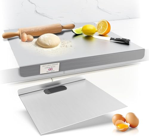 Tabla de cortar de acero inoxidable, tabla para amasar y hornear, tabla de cortar de encimera para carne, frutas, verduras y pan, fácil de limpiar (50X50cm)