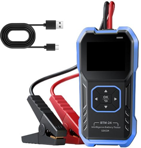 Probador múltiple de carga de batería automotriz de 2.4 pulgadas, análisis de voltajes en tiempo real para coche, camión, motocicleta, mantenimiento, monitor de estado de la batería del vehículo