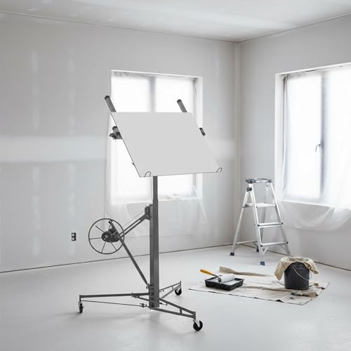 Biqzuya Plattenheber für Trockenbauplatten Wand und Decke, Tragfähigkeit 68 kg, Höhe verstellbar 140 – 335 cm, faltbar, 3 gebremste Räder, Neigungsverstellung 60 °, Hebewerkzeug