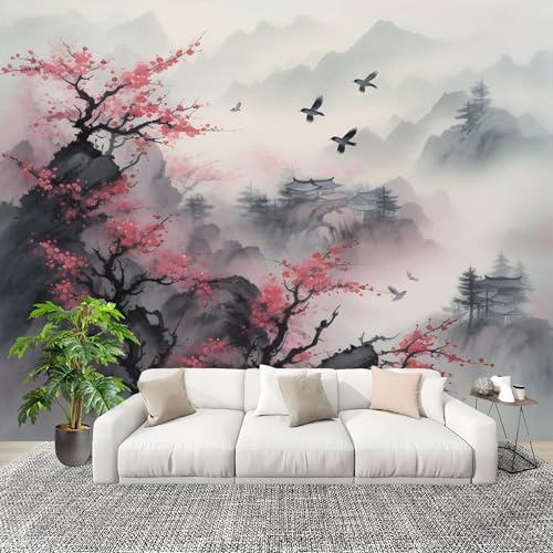 Générique Grande taille Papier Peint de Photo 300x210 cm Peinture à L'Encre De Style Chinois Peler Et Coller Papier Peint Panoramique intissé Murale Gris Pour Salon Chambre Enfant Chambre Décoration