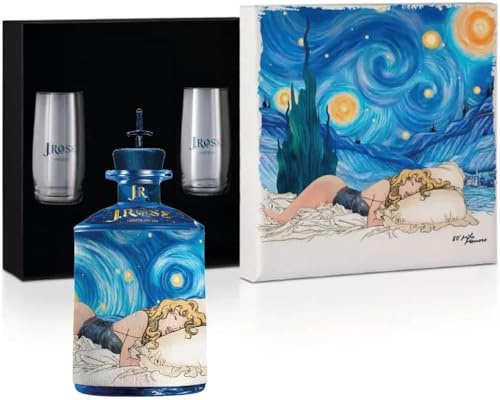 J.ROSE Quadro Box Limited Edition JR80 – Confezione da Collezione con Gin J.Rose JR80 London Dry Gin Artigianale Italiano e 2 Bicchieri Vetro – Idea Regalo Unica Made in Italy -