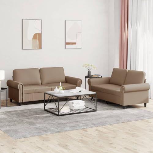 CKioict 2-TLG. Sofagarnitur mit Kissen in Cappuccino-Braun aus strapazierfähigem Kunstleder, Robustes Gestell für Wohnzimmer und Lounge