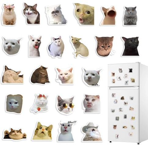 24 Stück Kühlschrankmagnete Katze, Lustige Katzen Meme Magnete, Dekorative Fridge Magnets für Küche, Büro und Zuhause, Geeignet für Metalloberflächen
