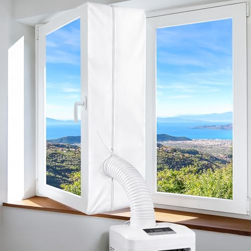 Guarnizione Finestra Condizionatore, Kit Finestra Condizionatore Portatile per Finestre a Battente e Lucernario, Tenda per Condizionatore Con zip, Universali Tenda Copri finestre per Tubo AC(400CM)