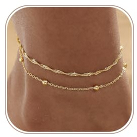VIROMY Gold Fußkettchen für Frauen,14k Gold/Silber Plattiert Wasserdicht Fußkettchen, Einstellbar Sommer Strand Fußketten