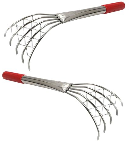 YARNOW Rastrelli per Vongole in Acciaio Inox 40 Cm Set 2 Pezzi Manico, Strumento per Scavare Conchiglie e Frutti di Mare sulla Spiaggia, Attrezzi da Spiaggia Resistenti per