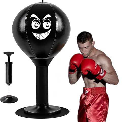 Punchingball Tisch, freistehender Desktop-Boxsack mit Saugnapf – zum Stressabbau für Büro & Homeoffice, Mini-Boxsack für Erwachsene, 20X20X8,5cm（Schwarz