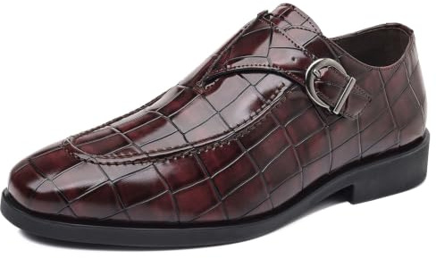 JHYUUKAU Zapatos de Vestir Hombre Hebilla Tipo Monkstrap Efecto Cocodrilo | Elegantes Zapatos Oxford de Negocios Boda Fiesta Mocasines Cuero PU Sintético Suela de Goma Antideslizante Casuales