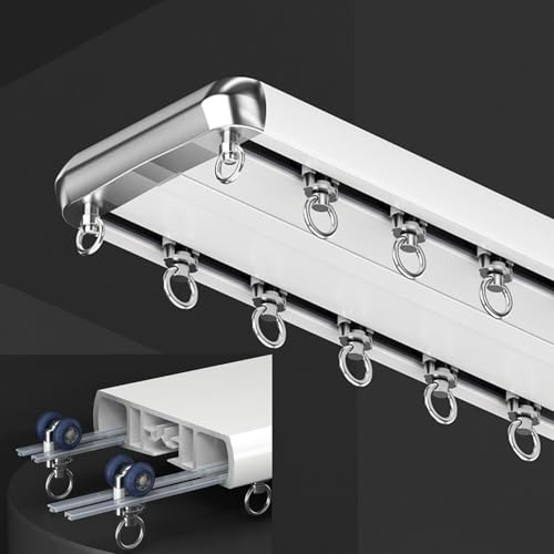 2 kanals böjd gardinstång – takmonterad, manuell glidning (inget rep) – aluminium inomhus glidande volang, 2,5 m/8 fot – perfekt för modern heminredning
