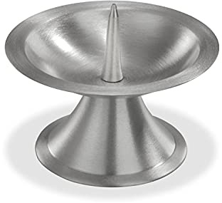 Kerzenhalter (045.1SS) Metalleuchter gebürstet mit Dorn, Silber, 90mm für Taufkerzen, Kommunionskerzen, Konfirmationskerzen, Hochzeitskerzen