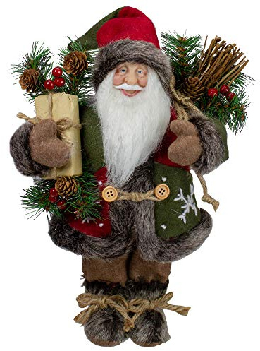 Northlight 12 Country Rustic Standing Santa Claus Christmas Figure with Knitted Snowflake Jacket