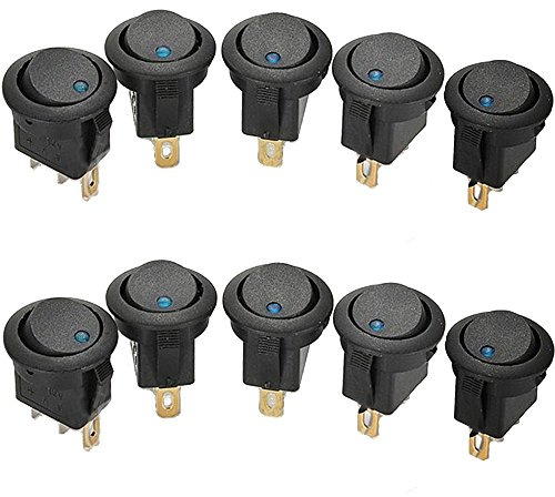Mintice 10 Piezas Coche Camión Interruptor Basculante LED Interruptor de Botón Palanca La Luz Azul Indicador Impermeable Encendido-Apagado 12V 16A de Control de Ronda