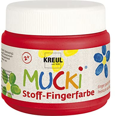 KREUL 28103 - Mucki peinture au doigt pour tissu, 150 ml en rouge, sans paraben, sans gluten, sans lactose et végétalienne, optimale pour l'application avec les doigts et les mains