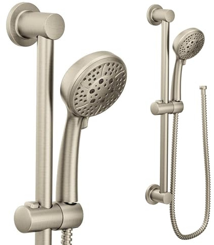 Moen Brushed Nickel Eco-Performance 4-Spray Pattern Handheld Showerhead with 69 Long Hose and 30-Inch Slide Bar, 3669EPBN