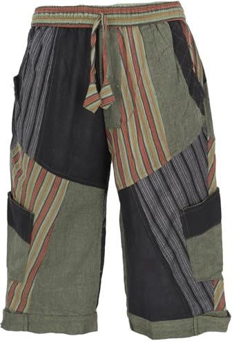 GURU SHOP Patchwork Yogahose, Goa Hose, Goa Shorts - Schwarz/grün, Herren, Size:L