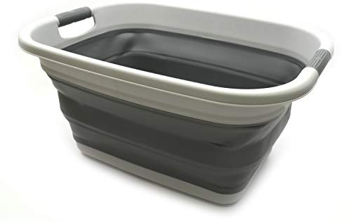 SAMMART 31L (8.1 gallon) Collapsible Plastic Laundry Basket-Foldable Pop Up Storage Container-Portable Washing Tub - Space Saving Hamper/Basket, Water capacity: 23L (6 gallon) (1, Light Grey)