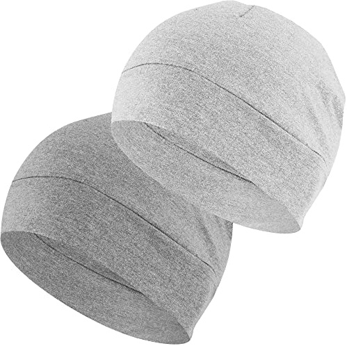 Headshion Bomull dödskallemössa för män kvinnor, 2-pack lätt mössa sovmössor andas hjälmfoder, Ljusgrå och vit rök, one size