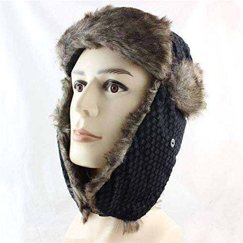 Herren Winter Fliegermütze Männer Frauen Wintermütze Mit Ohrenklappe Bomber Hüte Ushanka Caps Russische Trapper Hut Männlicher Soldat Schneeski Hut Jagd Mütze-Schwarz