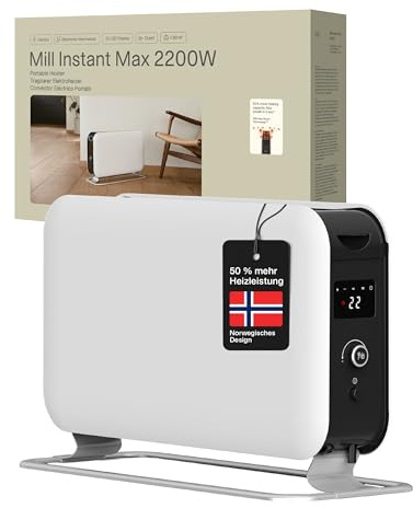 Mill Elektro Heizkörper 2200W, Konvektor Heizung elektrisch 26-30m², freistehende Elektroheizung, leise elektrische Heizung, LED Elektroheizkörper mit Timer, Electric Heater Heizgeräte für Innenräume