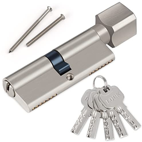 Hengsong Zylinderschloss,Schließzylinder,Knaufzylinder 40/40,Profil-Zylinder inkl. 5 Schlüssel Metallsilber-Knaufzylinder für alle Arten von Türen