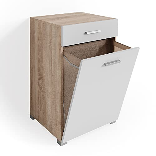 Vicco Badschrank Matteo, Sonoma, 50 x 78.5 cm | mit integriertem faltbarem Wäschekorb und Stauraumlösung