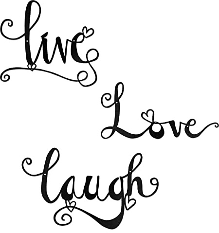 Decorazione da Parete in Metallo Nero Live Love Laugh Segni da Parete con Parole Arte da Parete Minimalista in Metallo per Interni Esterni Soggiorno Camera da Letto Balcone Cucina Decorazioni