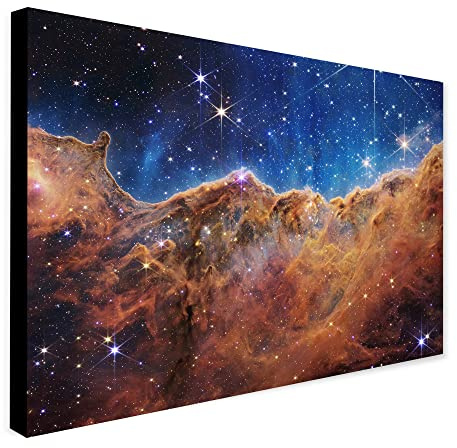 Wandbild auf Leinwand, Motiv Cosmic Cliffs in the Carina Nebula von NASA's James Webb Space Teleskop, gerahmt, verschiedene Größen, A0, 117 x 81 cm, mehrfarbig