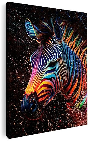 Artmazing | Zebra bild bunt | Pop Art | Poster & Kunstdrucke | Zebrabilder Modern | Coole Wandbilder Wohnzimmer | Leinwand XXL | Bild hochkant