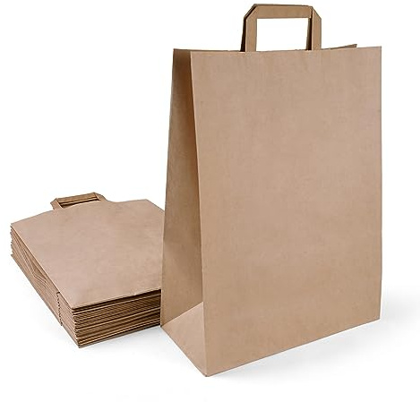 Inoverse Papiertüten mit Henkel 32+16x44 cm, Papiertragetaschen | 250 Stück Braun, Papiertaschen, Kraftpapier, Geschenktüten, extra große Form, zum Bedrucken, für Boutique, Geschenkverpackung