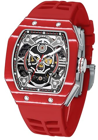 SEVEN XII Automatische Herren Uhren Tonneau Schädel Skelett Zifferblatt 70 Stunden Stromreserve Mechanische Uhren Luminöser wasserdichte Saphirspiegel Mode Luxus Uhr S001