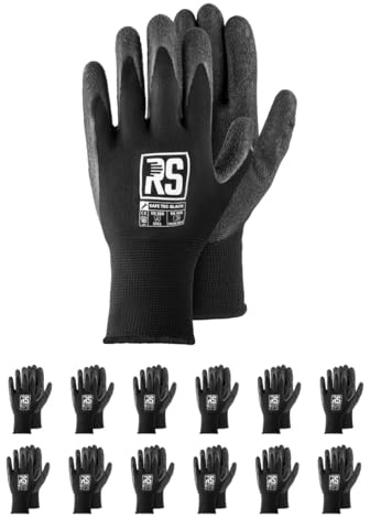 RS SAFE TEC BLACK/Montagehandschuhe aus Nylon mit rauer Beschichtung Latex/Größe 11, 12 Paar/Schwarz/Handschuhe Arbeitshandschuhe