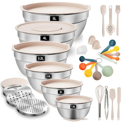 YlYADl Cuencos Mezcladores de Acero Inoxidable Con Tapa Hermética - 6 Boles Con Tapas, Ensaladera y Cuencos de Mezcla Para Mezclar