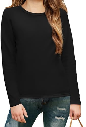 Arshiner T-Shirt Noir à Manches Longues et Col Rond pour Enfant Haut Basique en Polaire pour Filles Chemise Thermique Polyvalente sous-Vêtements Pull Halloween Vêtements pour Enfants 7-8 Ans