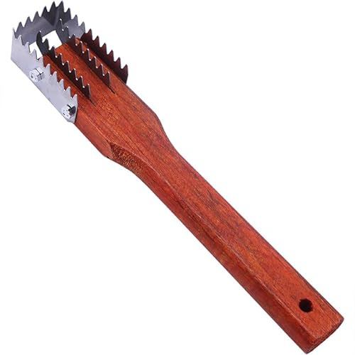 Cleaner Fish Scaler Brush with Stainless Steel Sawtooth Fish Scale Brush Tools Kitchen Fish Scraper Wooden Handle Fish Scale Scraper Remover for Scale Fish Cleaning Tool Scale Remover Scale Tool/1319