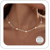 Aidenn Dainty Sterling Silver Necklace Chain for Women Girls Trendy Non Tarnish 14K Gold Plated Cubic Zirconia Necklaces Cute Flower Choker Necklace Stack for Wedding Prom Brides Jewellery