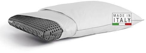 DREAMIN*101 - Cuscino Memory Foam Traforato 40x70 Extra Traspirante Ergonomico Alto 12cm + Federa Cuscino 50x80 Imbottita in 100% Piumino Naturale con Zip, Guanciale + Copricuscino Letto Made in Italy