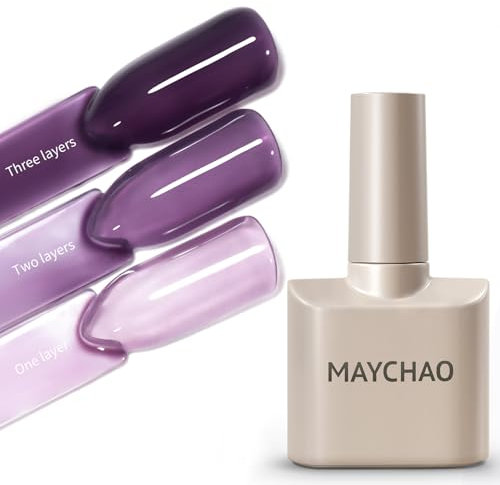 MAYCHAO 15ML Gel Nail Polish, Crystal Purple Jelly Gel Polish Soak Off UV LED Nail Varnish Nail Art Starter Manicure Salon DIY at Home, 0.5 OZ