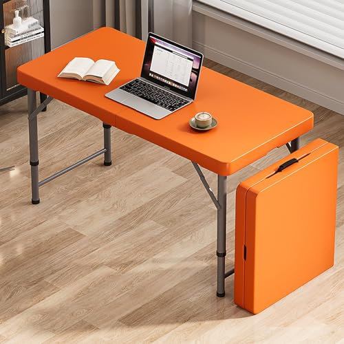 Klappbarer Konferenztisch, 120 x 60 x 74 cm, höhenverstellbar, kompakt, leicht, tragbar, Computertisch für einfache Montage, Orange