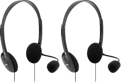 VulTech Cuffie Headset On Ear HS-01 jack 3,5mm da 1.8m con Microfono su archetto regolabile per PC con controller volume e muto, ufficio, Computer, Portatile, Laptop, Macbook, Teams, Skype, Zoom