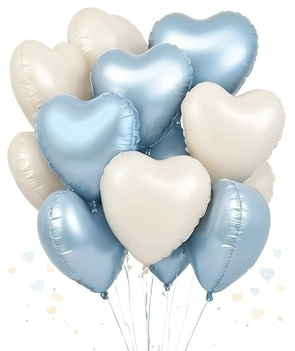 Herz Folienballon 12 Stück,18 Zoll Herz Helium Luftballons Beige Blau,Beige Herzballons Hochzeit, Heliumballon Herzen,Herzluftballons für Geburtstag Valentinstag Verlobung Muttertag