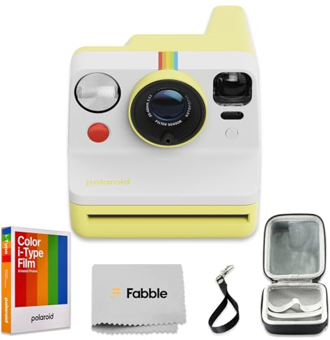 Polaroid Now Generation 3 I-Type - Cámara instantánea (amarillo) con película tipo I a color (8 exposiciones), funda protectora dura, cable de carga USB-C y correa de muñeca