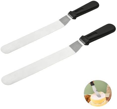 2 PCS Professional Icing Spatulas, Angled Offset Cake Decorating Knives with 15cm and 20cm Stainless Steel Blades, Offset Spatula, Metal Cake Scraper, for Effortless Frosting and Baking (Black)