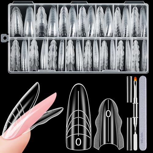 MELLIEX 182 Pezzi Kit Nail Dual Form Sandwich, Forme per Unghie Formine Doppie Unghie Nails Extension Forms Trasparente Facili per Manicure Salone DIY (15 Misure Ovale)