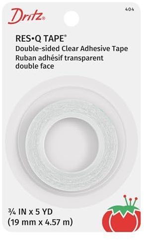 Dritz Res-Q Tape, 3/4 x 5 Yards, Double-Sided Fashion Tape - Clear Hypoallergenic Adhesive for Clothing & Body (No Residue)
