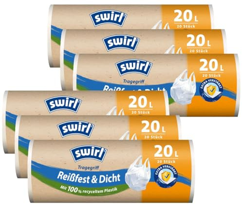 6x Swirl Tragegriff Müllbeutel 20L (20 stk./Rolle)