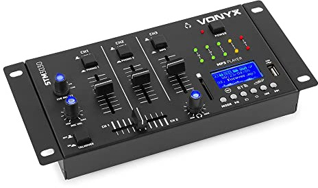 Vonyx STM3030 4 Channel DJ Mixer with Bluetooth, USB MP3 Playback & Recording, SD Card, 2 Microphone Inputs, Crossfader, Compact Audio Mixing Console for DJs, Events & Home Audio Systems