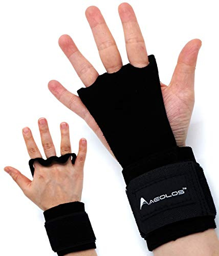AEOLOS Gants de gymnastique en cuir parfaits pour la gymnastique, les tractions, l'haltérophilie, les kettlebells et le cross training (noir, taille S)
