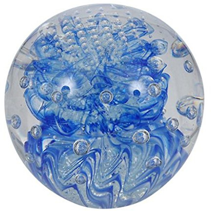 Traumkugel 236 große, blaue Blume, nachtleuchtend ca. 9,5cm - Glaskugel, Briefbeschwerer