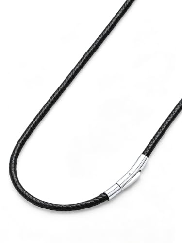 ChainsPro Leather Cord Necklace for Men Women Braided Waxed Rope Chain with Stainless Steel Clasp 3mm Width Waterprood Black Chocker 16 18 20 22 24 26 28 30 inch （with Gift Box）